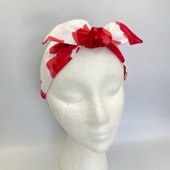New Women Headband Hair Accessories knotted Red And White Floral - Picture 9 of 15